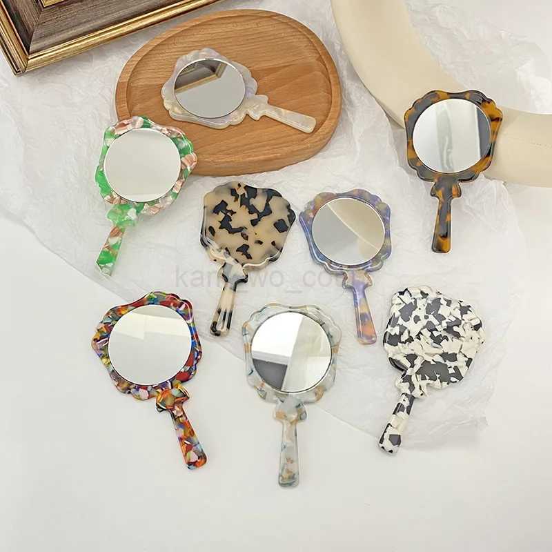 Vintage Acetate Sheet Handheld Makeup Mirror SPA Salon Makeup Vanity Hand Mirror Handle Cosmetic Compact Mirror for WomenM240722