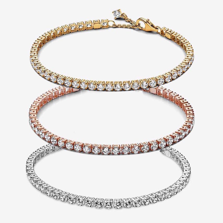 Sparkling Tennis Bracelet 925 Sterling Silver Diamond Bracelet For Women Wedding Jewelry Girlfriend Gift Gold bracelet with Retail Box Set Z250910