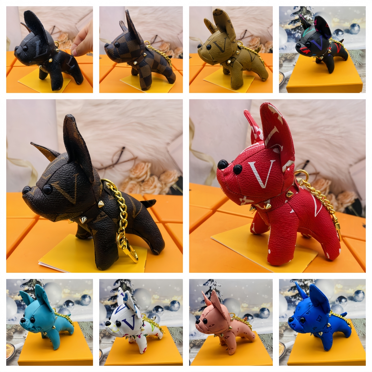 Designer Keychain High Quality French Bulldog Bag Pendant Dog Keychain Car Interior Decoration Leather Bag Pendant Wholesale Volume