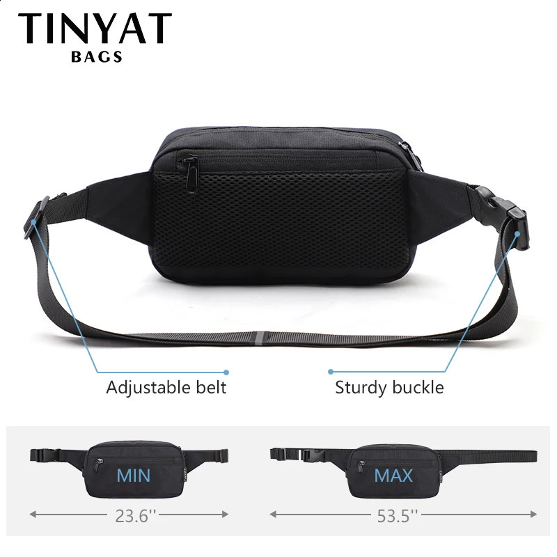 Tinyat Mens Waist Bag Mobile Wallet Travel Big Womens Belt Waterproof Shoulder Black Fanny Bum 240821