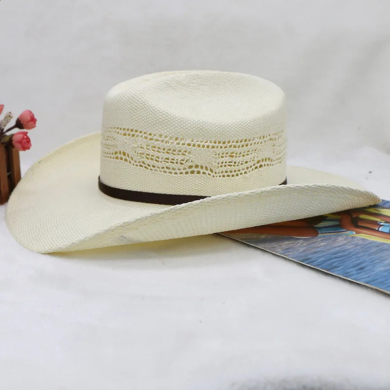 2024 Cowboy Straw Hat Stiff Version Woven Western Cowboy Hat Jazz Hat Rolled Brim Summer Sun Shade sombrero hombre 240717