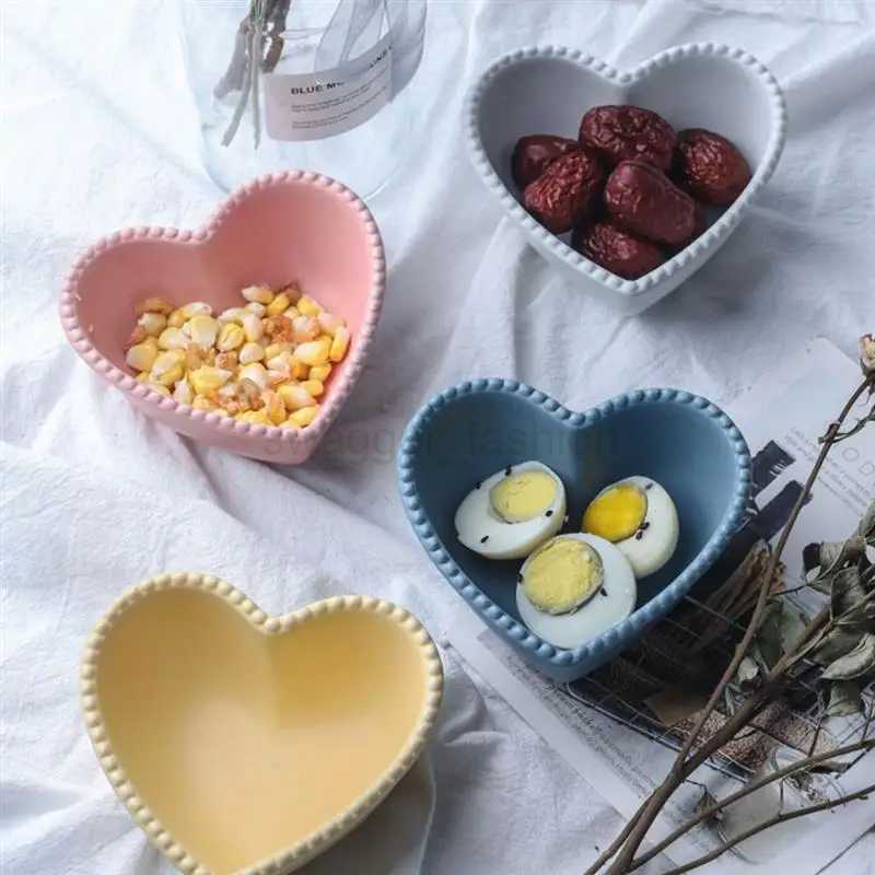 Bowl Heart Bowls Ceramic Dish Salad Shaped Dessert Cereal Fruit Appetizer Sauce Mixing Snack Serving Plate Pasta Deep Rice CreamB270723
