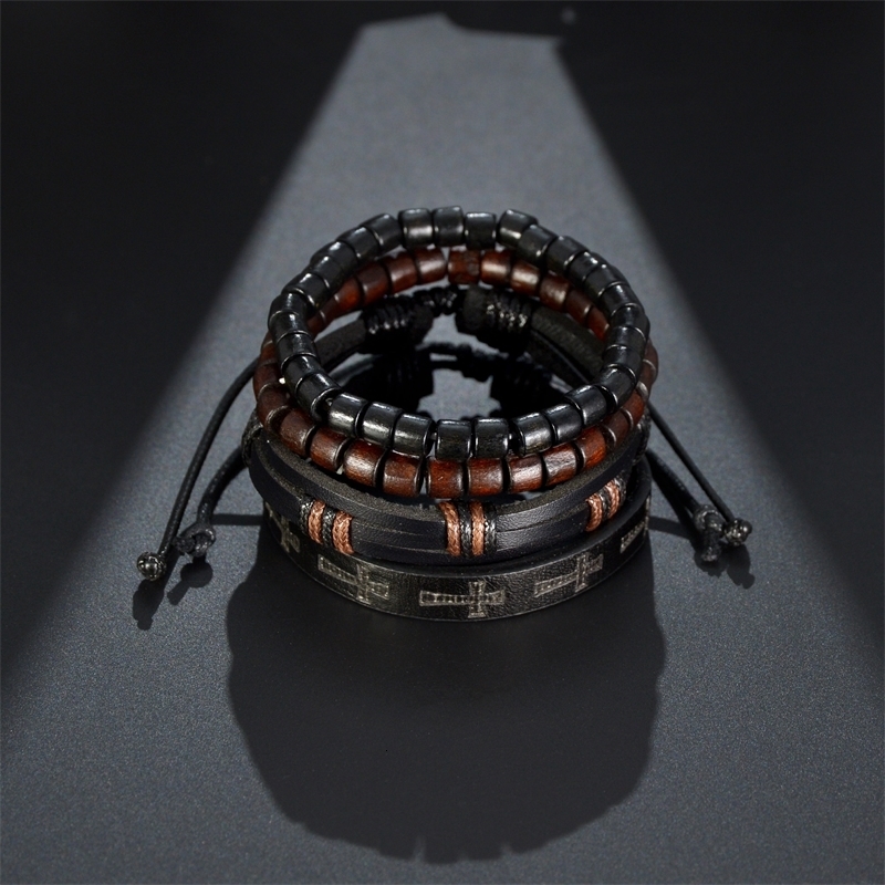 MeMolissa 34Pcs Set Braided Wrap Leather Bracelet for Men Vintage Life Tree Guitar Wood Beads Fashion Male Bracelets Wristband y240710