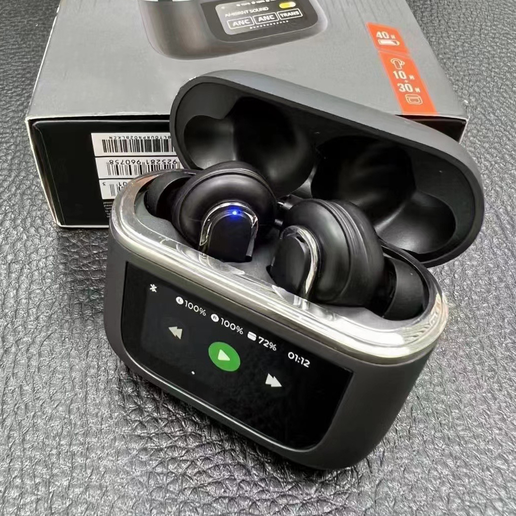 Full-color touch Smart Headphone Bluetooth Headphones Active Noise Cancelling bluetooth in-Ear Earphones Wireless Charging Box
