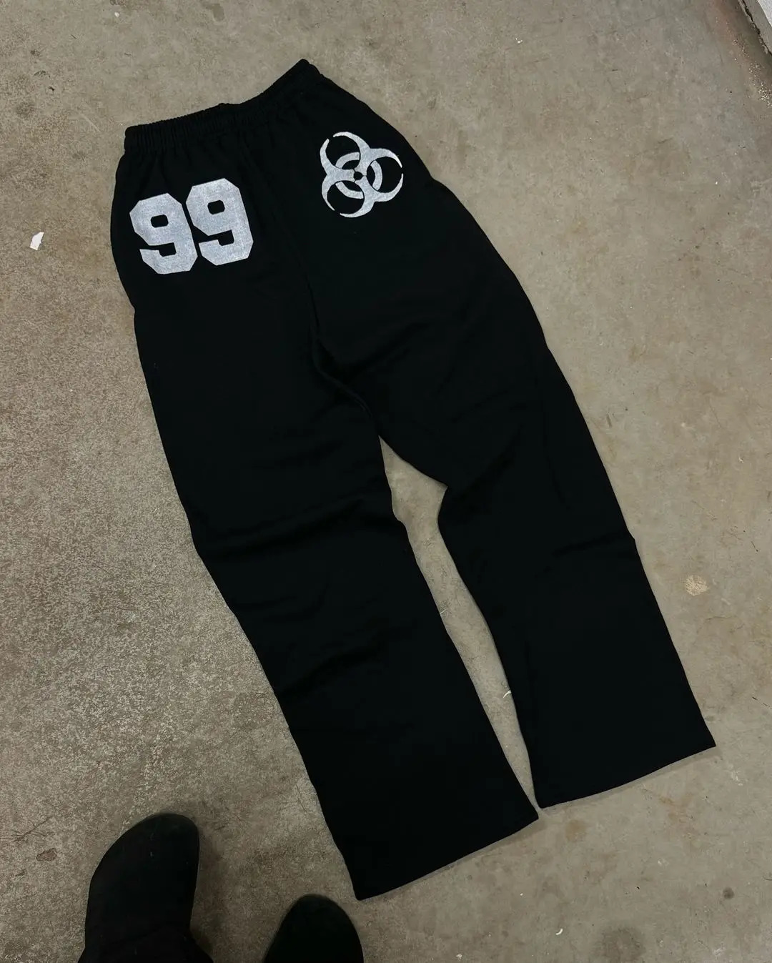 Y2K 99 Black Hip Hop Pants Mens Harajuku Loose Casual Sweatpants in Elastic Waist Drawstring Letter Jogging Pants 240716