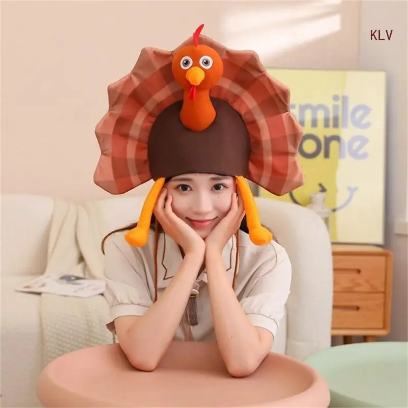 Plush Turkey Hat for Family Gathering Kids Lovely Cartoon Hat Breathable Festival Party Hat Thanks Giving Party Headgear 6XDA 240715