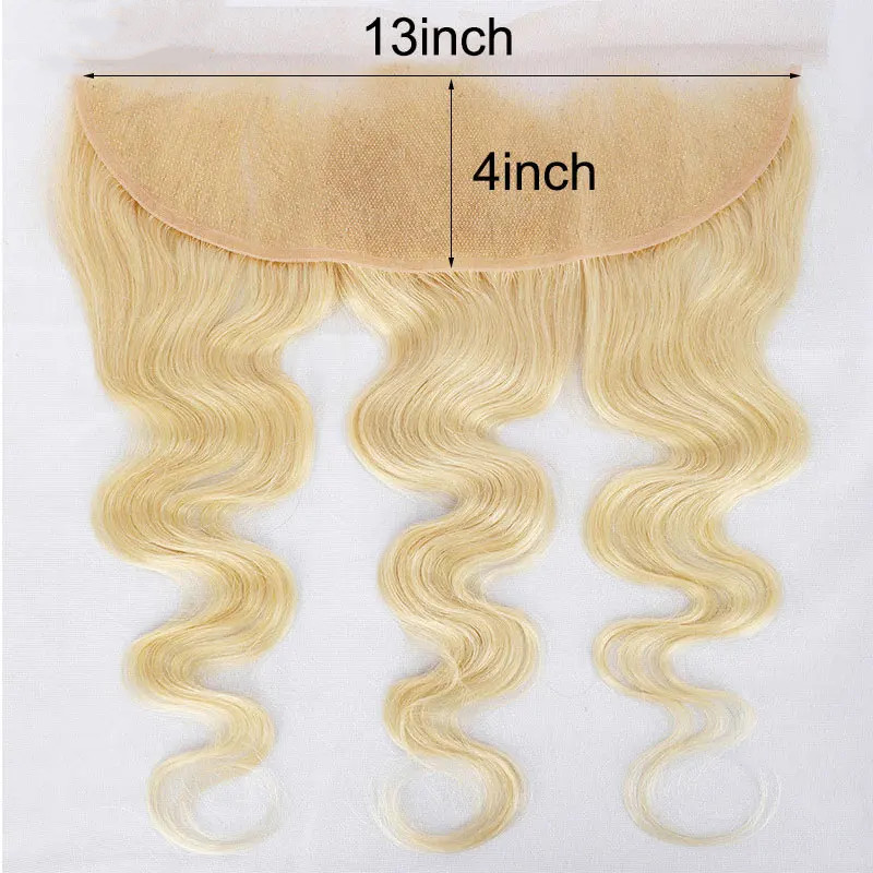 613 Blonde Hair 13X4 Body Wave Closure Pre Plucked Natural Hairline Transparent Lace Frontal Melted Well