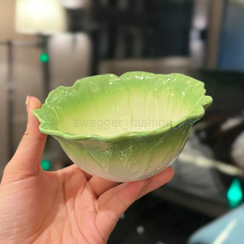 Creative Home Tableware Ceramic Cabbage Color Matching Pastoral Style Rice Ramen Bowl +Plate High-Grade Green TablewareB270723