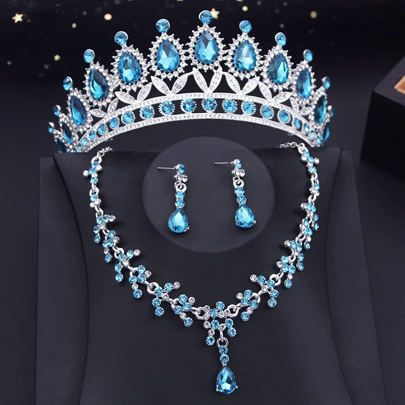 15 colors of bride jewelry set suitable for womens wedding crown earrings Tiaras set necklace bride crown jewelry set clothing accessories 240710