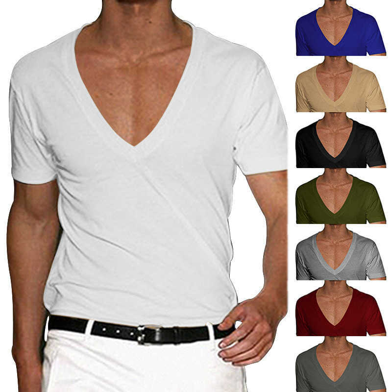 Mens T-Shirts Mens Short-sleeved V-neck T-shirt Mens Slim Solid Color Casual T-shirt Short-sleeved Men T240722