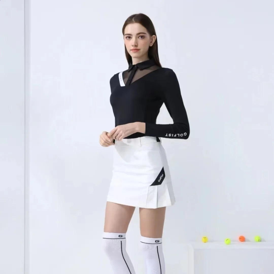 Golfist Golf Elastic Long Sleeve Shirt Blouse Women Mesh V-neck Golf T-shirt Lady Golf Pencil Skort Tennis Clothing 240715