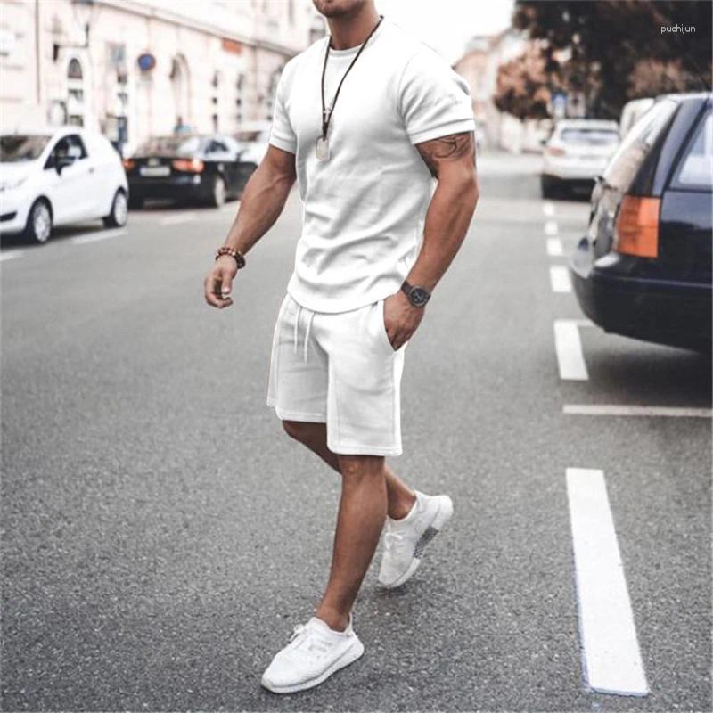 Men's Tracksuits Summer Men Casual Sports Suit Solid Tracksuit Shorts Sets Short Sleeve T Shirt Sweatsuit Brand Clothing Sportswear