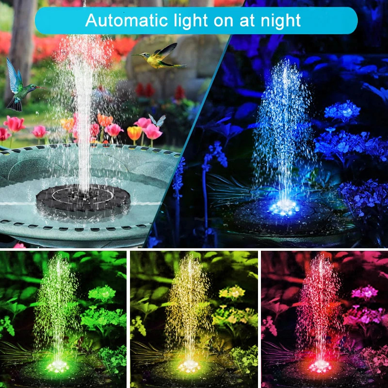 13/16/18cm Solar Water Fountain Pool Pond Waterfall Garden Decoration Outdoor Bird Bath Solar Powered Colorful Fountain Floating 240717
