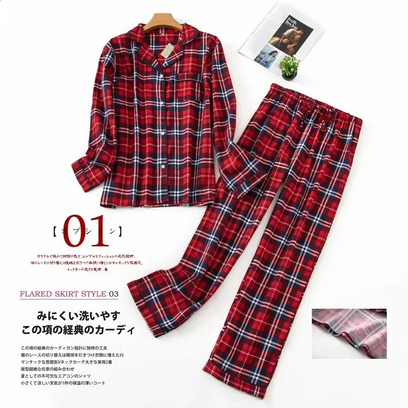 Womens Pajamas Plus Size SXXXL Clothes Ladies Flannel Cotton Home Wear Suit Autumn Winter Plaid Print Sleep Tops 240712