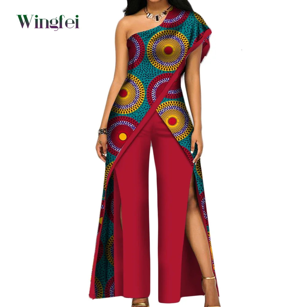 Africa Clothes for Women Ankara Fashion Pant Set for Women Sexy Off Shoulder Jumpsuit Dashiki Clothing Wax Print Cotton WY2373 240715