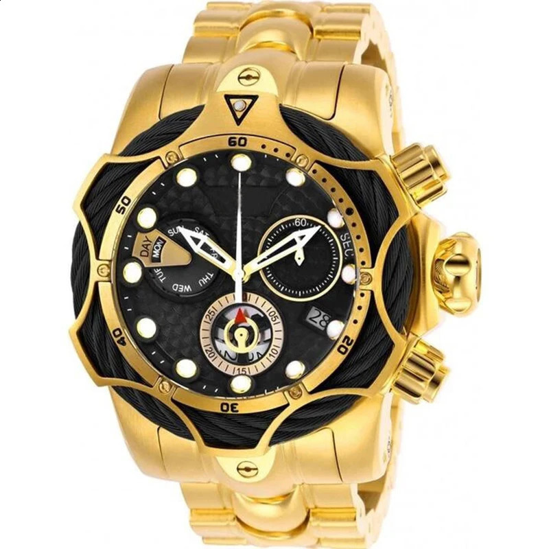 Gold Wire Rope Watch European Alloy Quartz Mens Waterproof Non Mechanical Strap Calendar Large Dial 240716