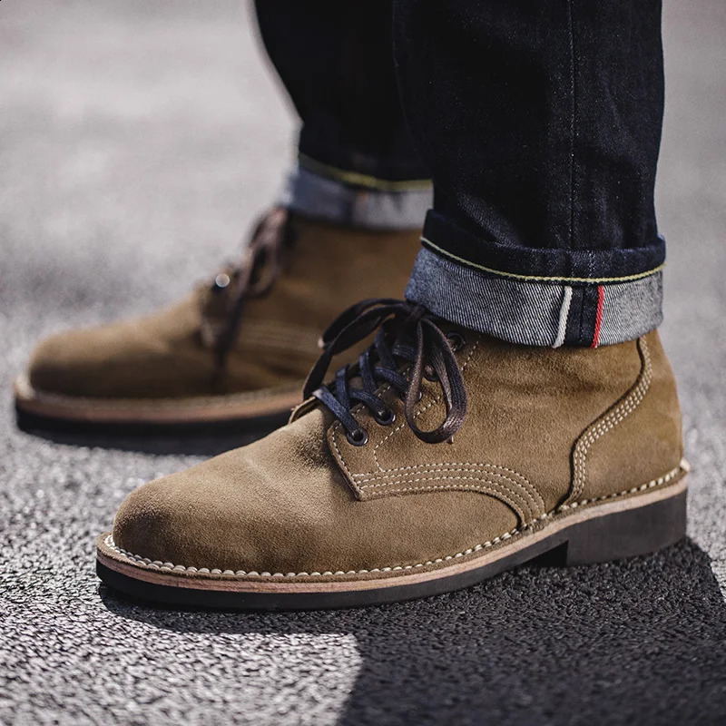 Maden Vintage Combat Boots For Men Retro Leather Yellow Shoes Outdoor Casual Couple Ankle Desert Boot Escape Shoe 240708