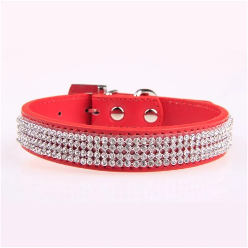 Shining Water Diamond PU Leather Crystal Dog Collar Pet Supplies Accessories 240722