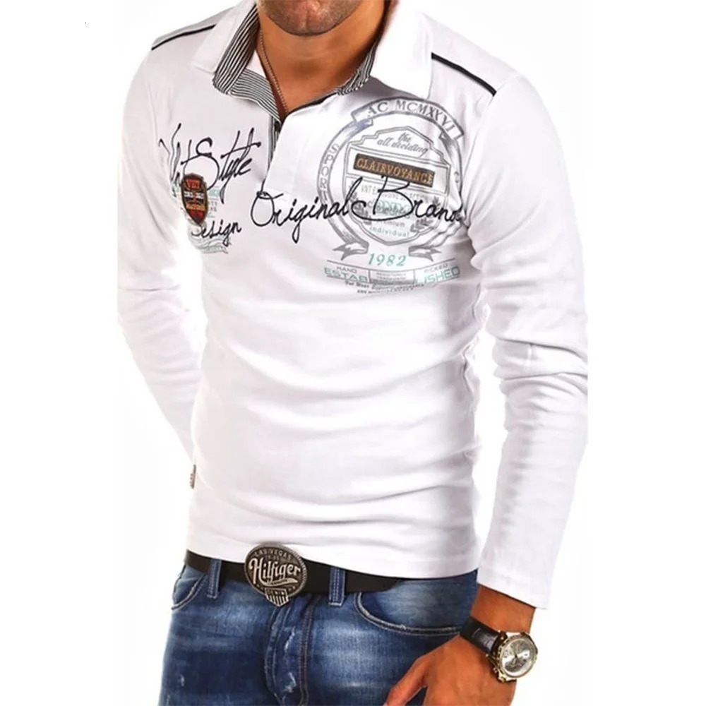 Fashion Long Sleeve Polo Mens Casual Print Slim Shirt Polo Shirt Mens 4XL Para Hombre Polos 240717