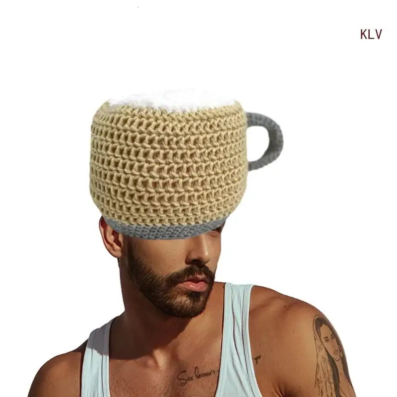 Funny Beer Mug Beanie Hat Handmade Knit Skull Hat for Skiing Hiking Universal Windproof Outdoor Activity Hat Headwear 6XDA 240715
