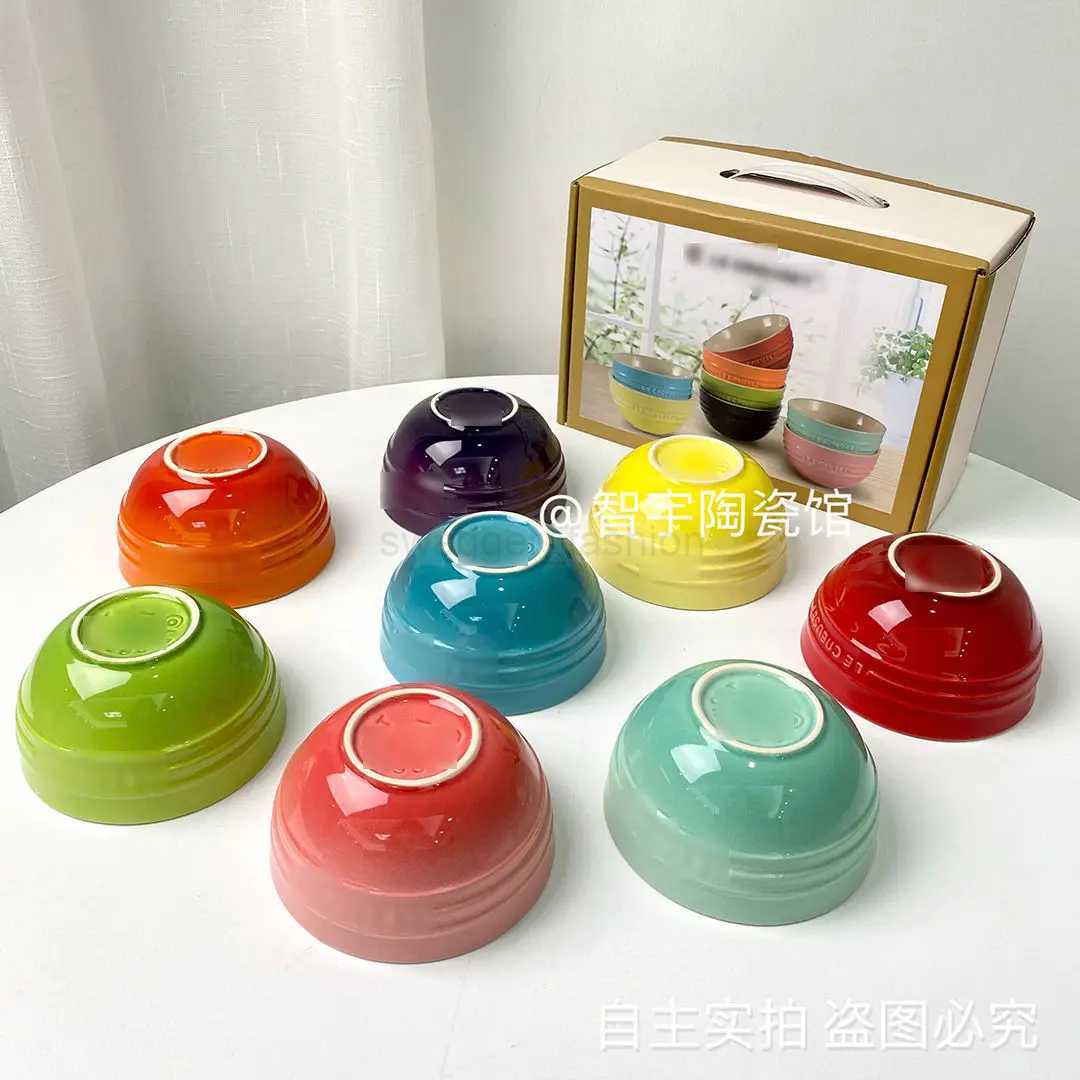 Rainbow Color Rice Bowl Household Tableware 12cm Bowl Eating Gradient Color Stoneware Macaron Color 4.75-inch Household Bowl InsB270723