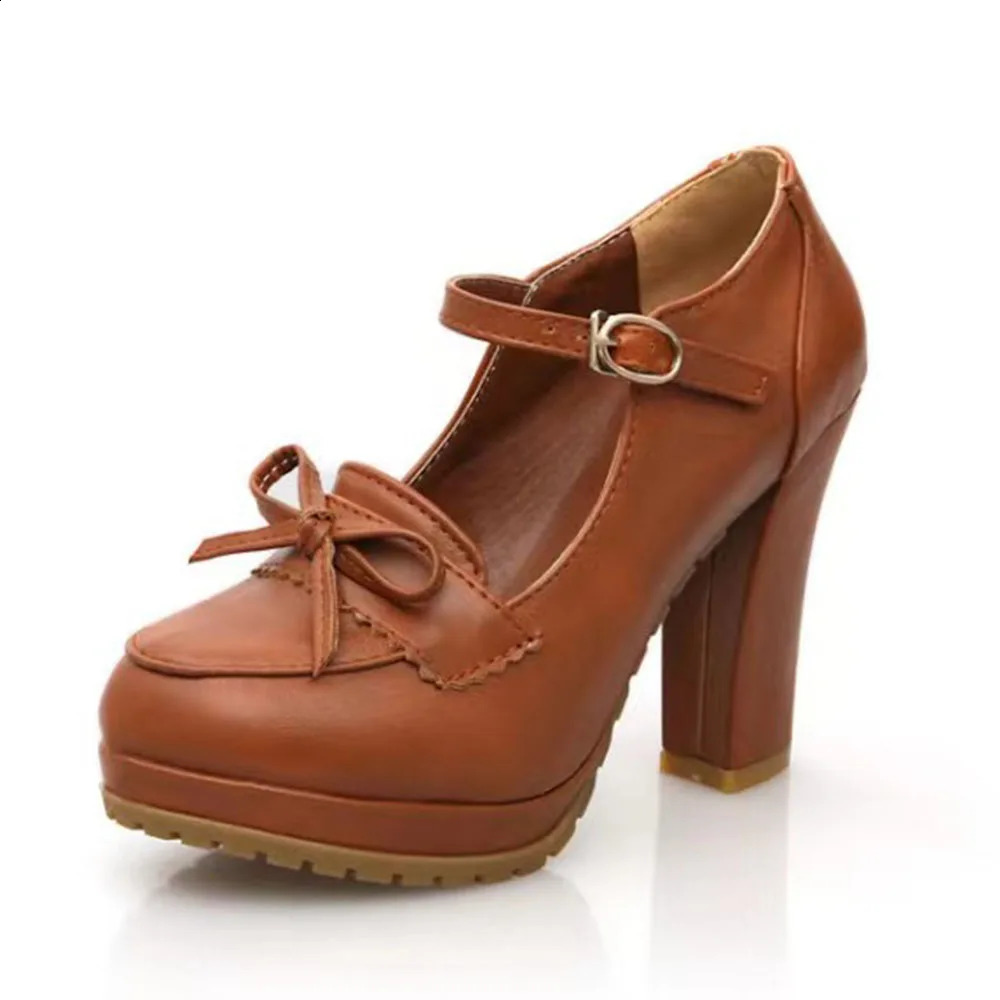 Big Size 43 Summer Vintage Womens Black High Heels Shoes Retro Brown Office Lady Platform Mary Jane Pumps 240718