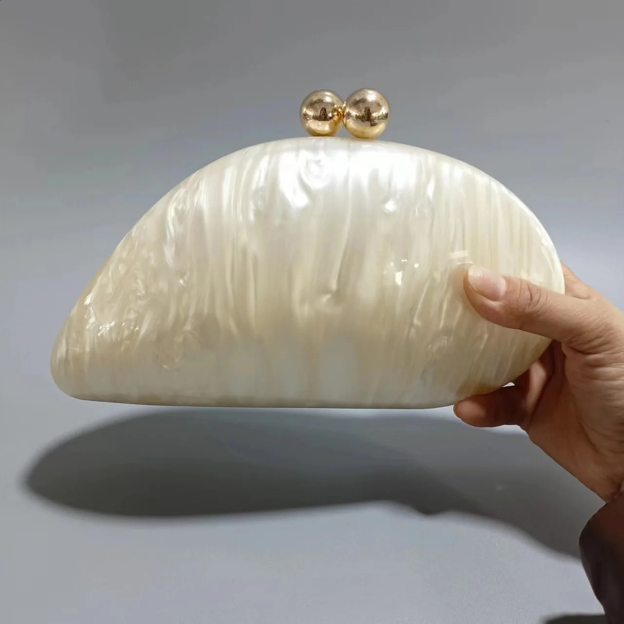 Acrylic shell shaped clutch bag for womens ner night party cute pearl egg green purple handbag wholesale 240822