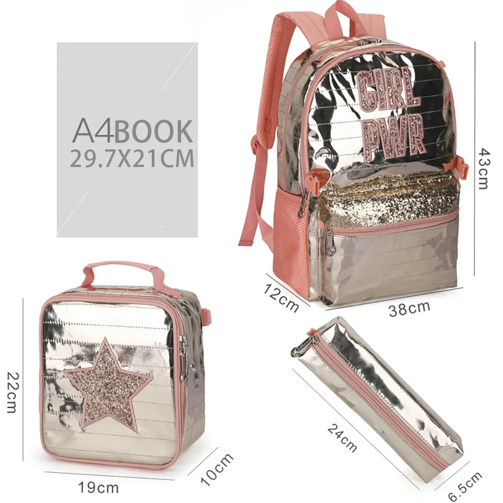 School Bags Backpacks for School Teenagers Girls Waterproof Spine Protection Schoolbag Sequined Detachable Lunch Bag Girls Bags 240712