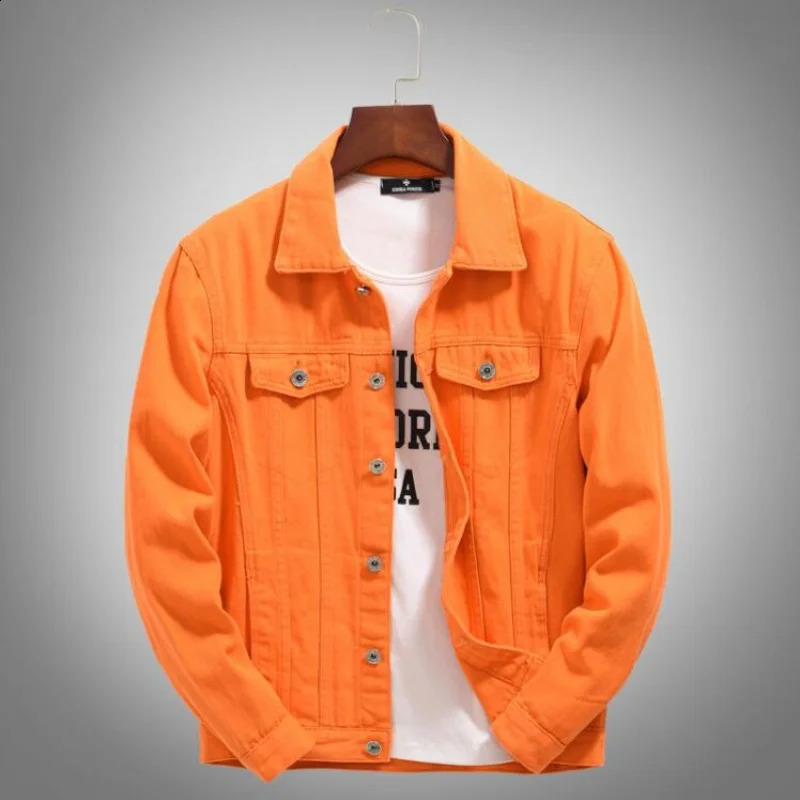 Top denim jacket for mens and womens autumn fashion with patchwork purple orange loose 240717
