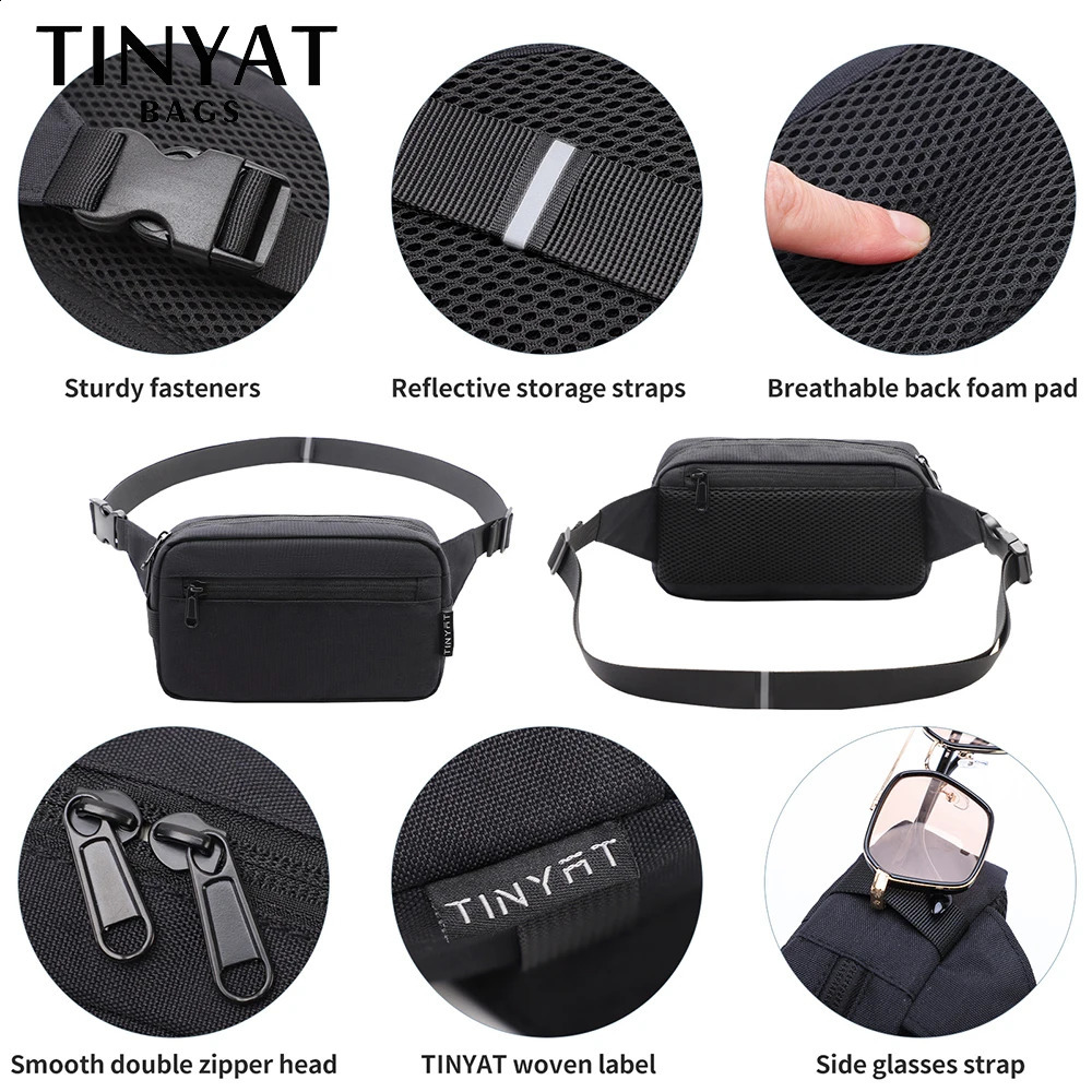 Tinyat Mens Waist Bag Mobile Wallet Travel Big Womens Belt Waterproof Shoulder Black Fanny Bum 240821
