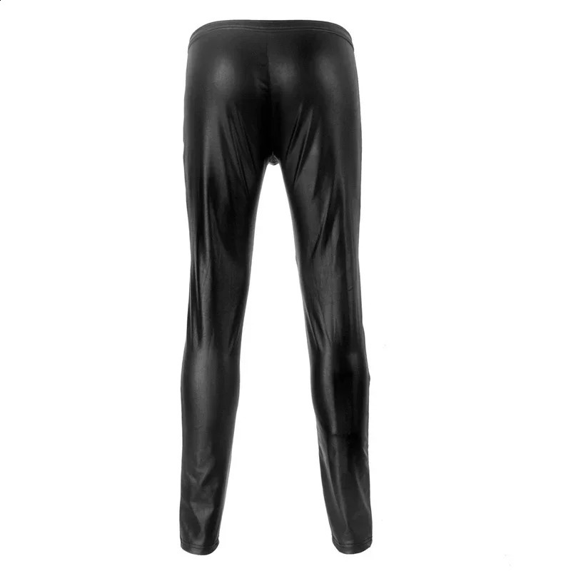 Men Sexy Wetlook Faux Leather Lingerie Exotic Pants PU Latex Catsuit zipper crotch PVC Clubwear gay fetish leggings zentai 240711