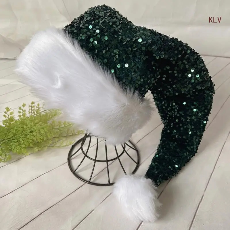 Adult Santa Hat with Sequins Thicken Plush for Holiday Comfort Liner Christmas Year Symbol Cap with White Brim 240715