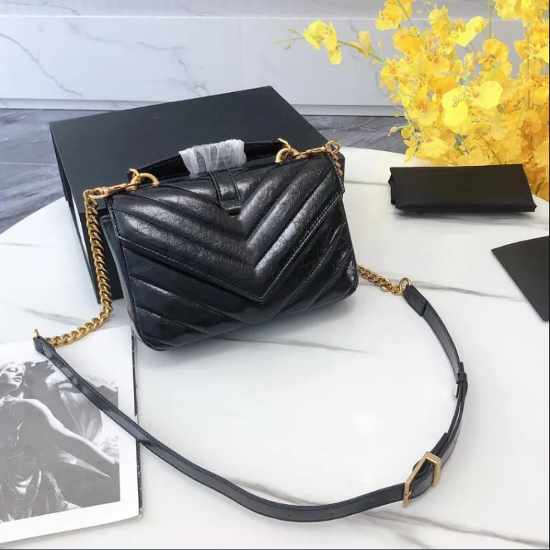 bag Designer Women Mini College Bags Black White Khaki Messenger Purse Antique Gold Metal Hardware Chain Crossbody Shoulder Handbag Bag 20Cm