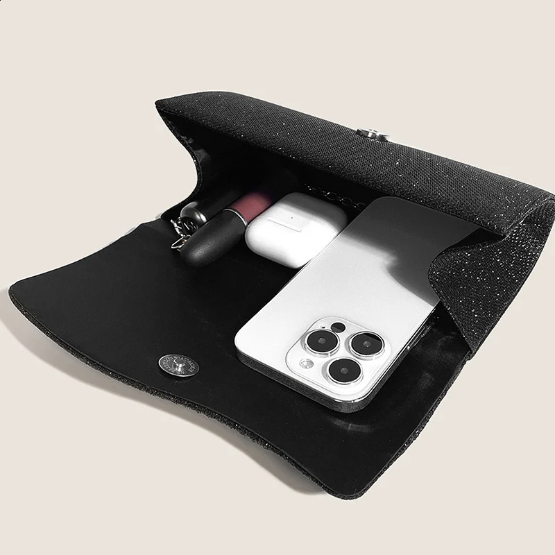 Women Fold Glitter Handbag Shiny Envelope Evening Bag Ladies Pleated Silver Clutch Chain Wedding Party Mini Long Purse XA12ZD 240722