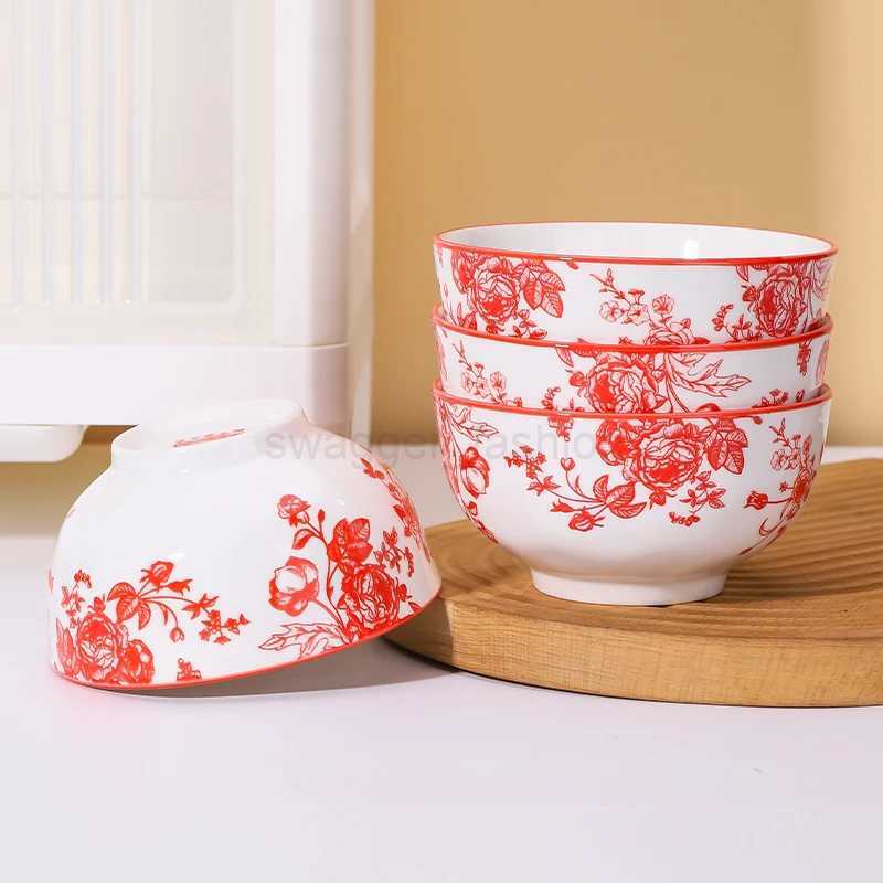 3PCS Ceramic rice bowl 4.5-inch round bowl suitable for microwave and oven home kitchen tablewareB270723