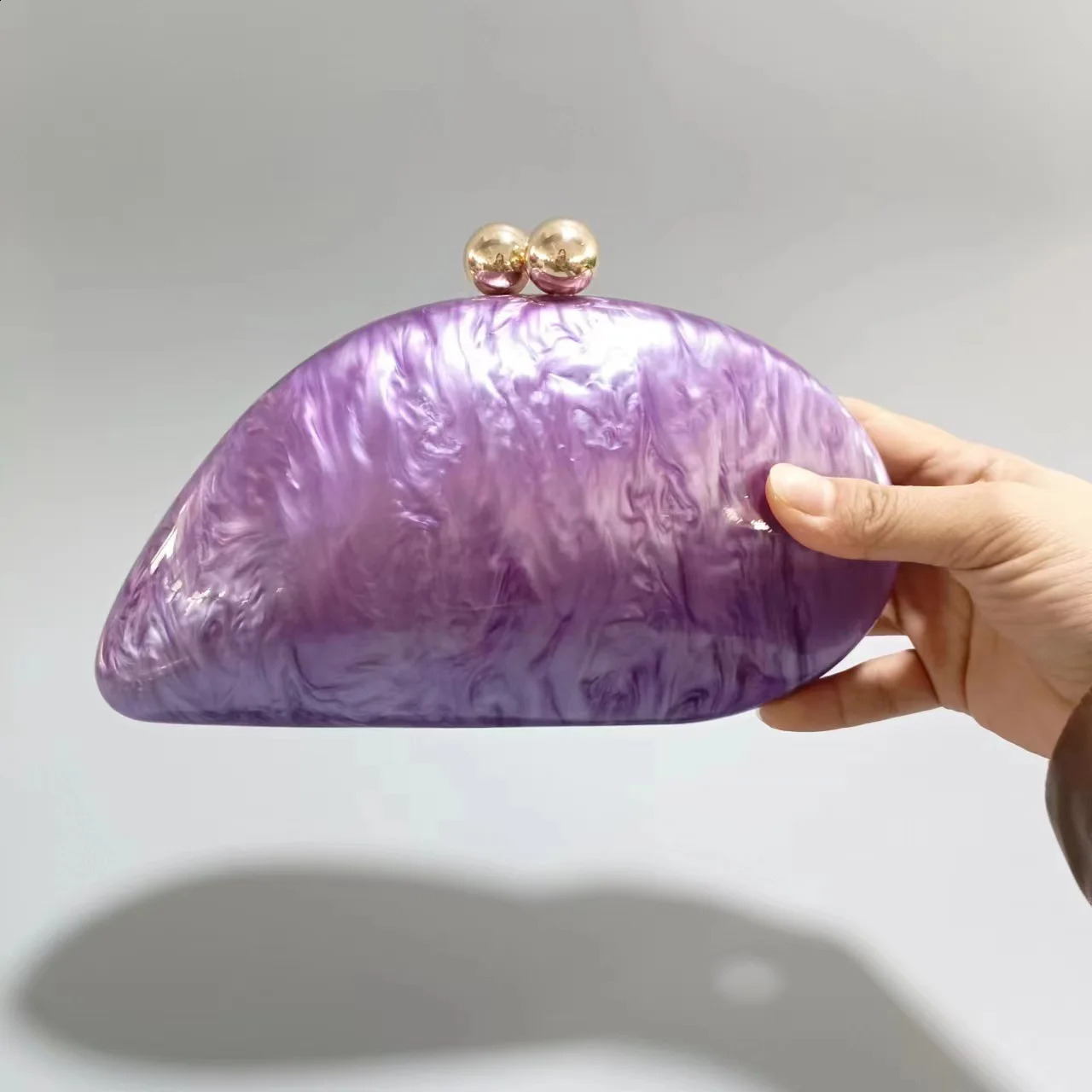 Acrylic shell shaped clutch bag for womens ner night party cute pearl egg green purple handbag wholesale 240822