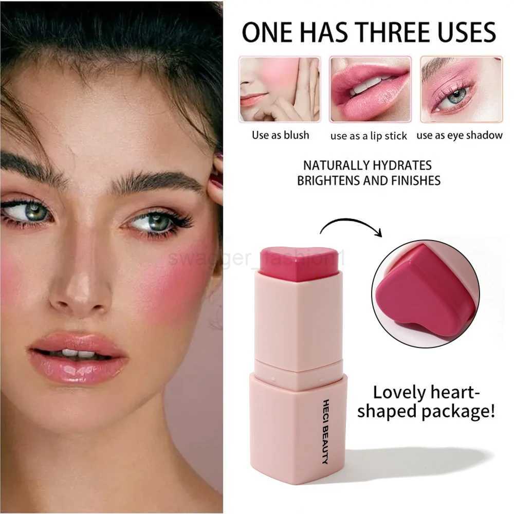 Heart Shape Vegan Creamy Blush Stick Matte Silky Waterproof Pink Blush Cream Makeup Stick High Pigment 3in1 Lip Eye Cheek TintB240722