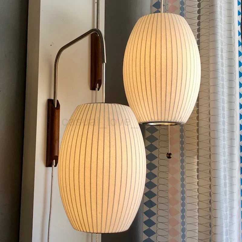Woven Silk Nelson Wall Lamp Design Japandi Lighting Hand Light for Living Room Decorative Wall Sconces Bedroom Bedside LightCL240722