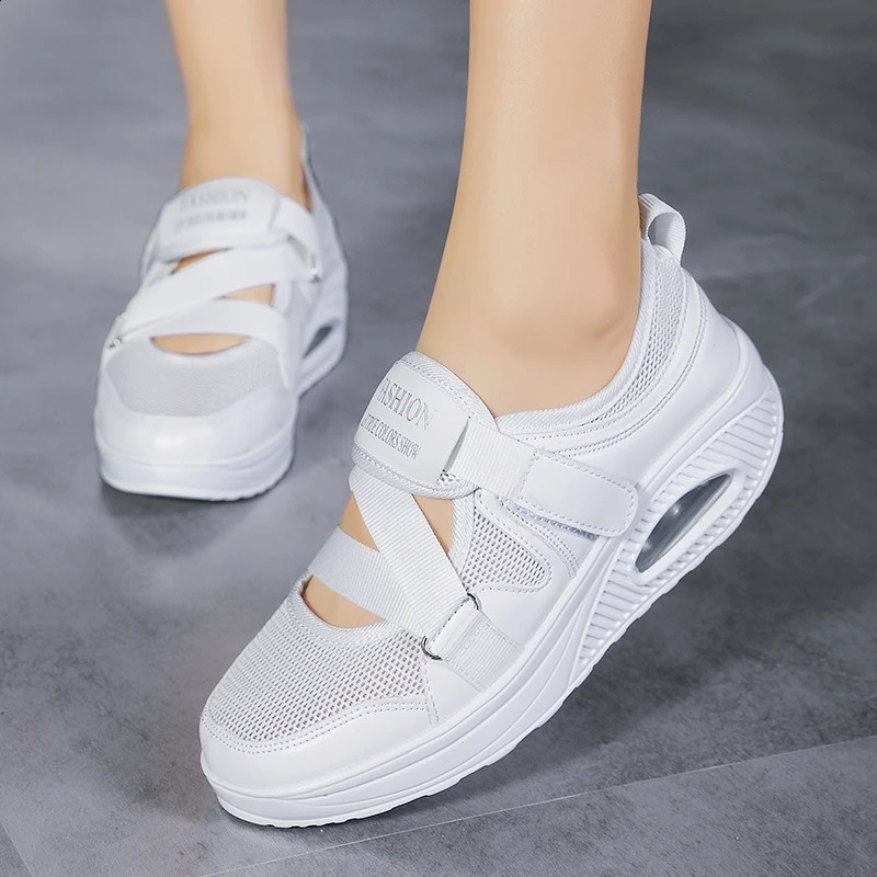 Womens Shoes Spring Genuine Soft Outsole Work Female Black Swing Woman Plus Size Wedges Single 240718