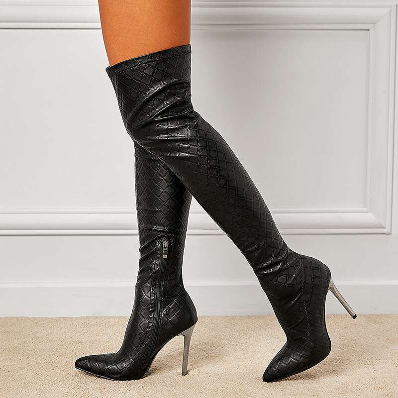 HBP Winter new slim black high heeled pointed toe slimming elastic knee for children's long boots