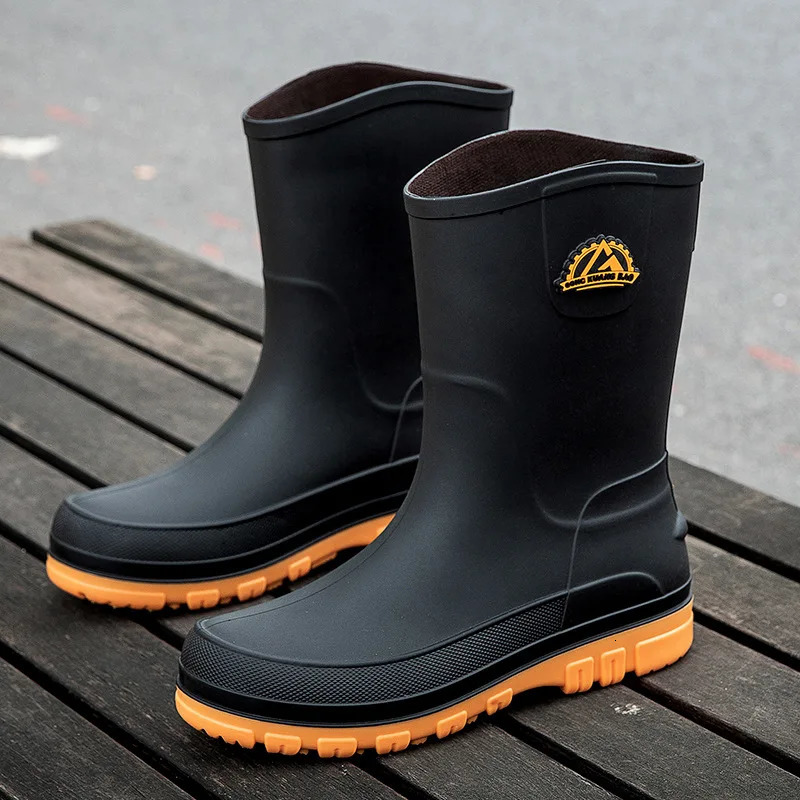 Mens casual waterproof anti slip rain boots middle tube fashionable work rubber shoes buy one size larger for cotton styles 240712