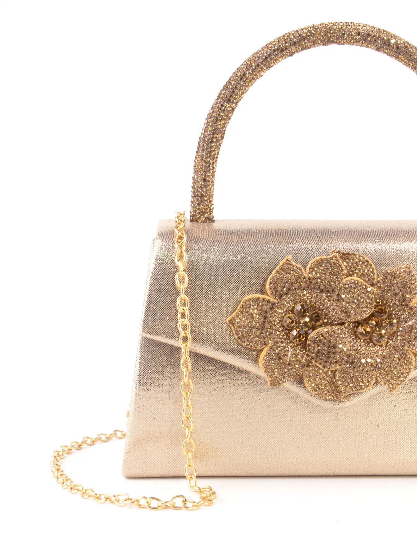 Soulfunk HandbagShiny GlamorousElegantExquisite womens handbag with twin flowers Evening Party Prom Fashionable Chain Bag 240722