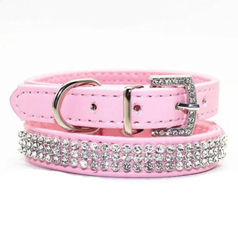 Shining Water Diamond PU Leather Crystal Dog Collar Pet Supplies Accessories 240722