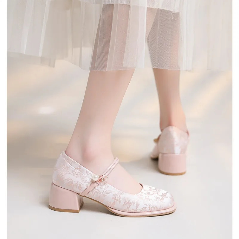 Spring Autumn Fashion Embroidery Platform Shoes for Women Soft Sole Mary Jane Casual Ladies High Heels 240718
