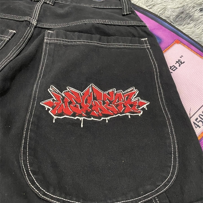 American Fashion Trend Letter Embroidered Denim Short Y2K Street Summer Joker Loose Shorts Unisex Casual 240709