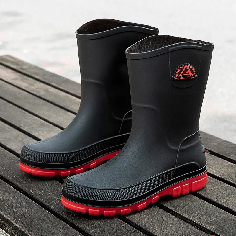 Mens casual waterproof anti slip rain boots middle tube fashionable work rubber shoes buy one size larger for cotton styles 240712
