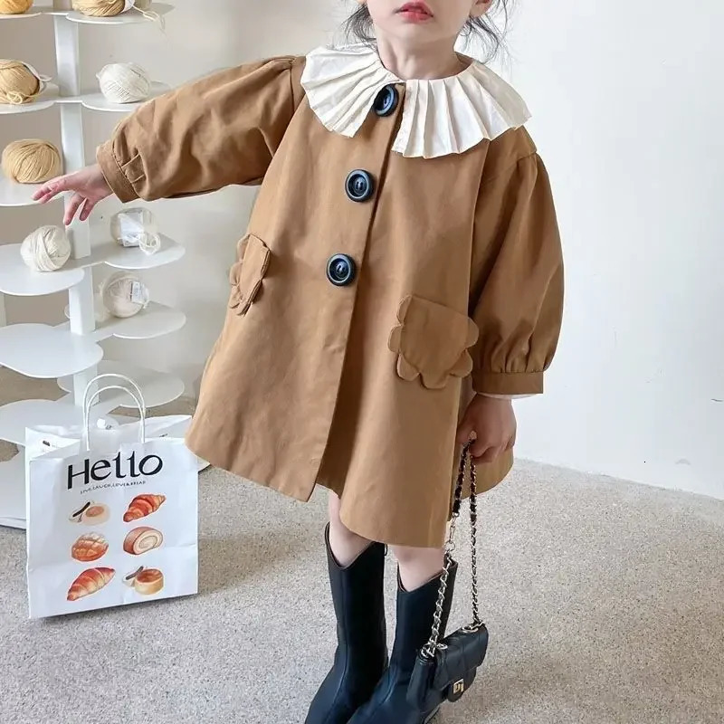 Autumn Kids Girls Floral Trench Coat Long Sleeve Loose Jacket Korean Girls Top Kids Jackets for Girls 240711