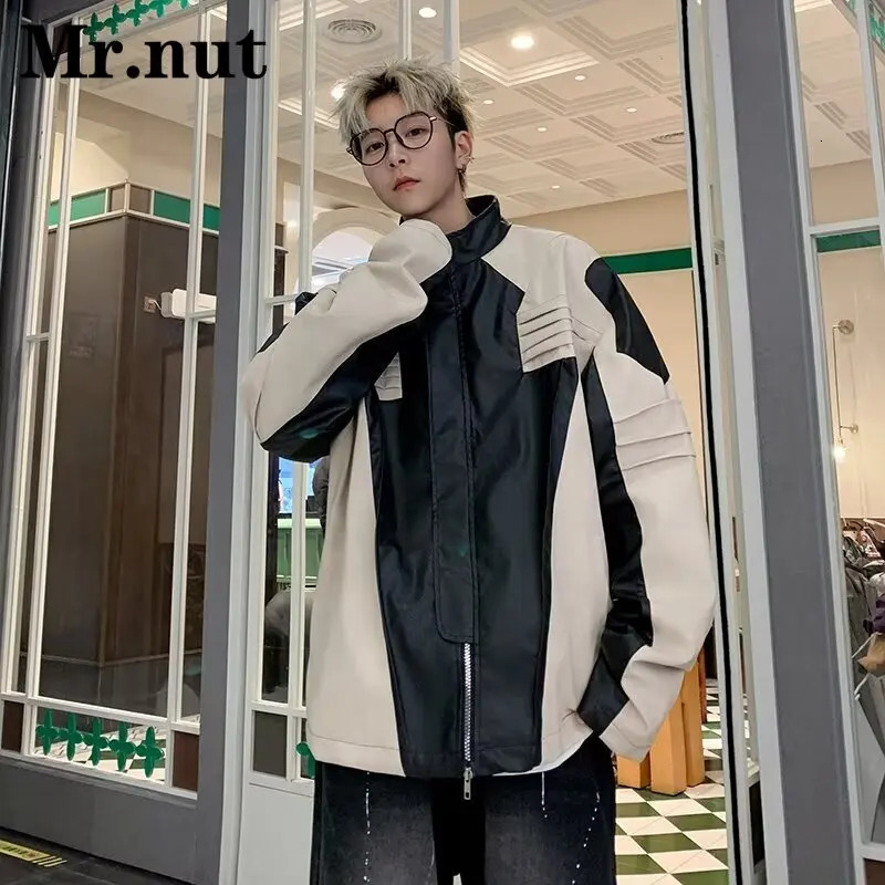 Punk Style Leather Jackets Coats Windbreak Male Bomber Jacket Tops Casual Y2k Clothing Stylish Outerwear Autumn Clothes 240716
