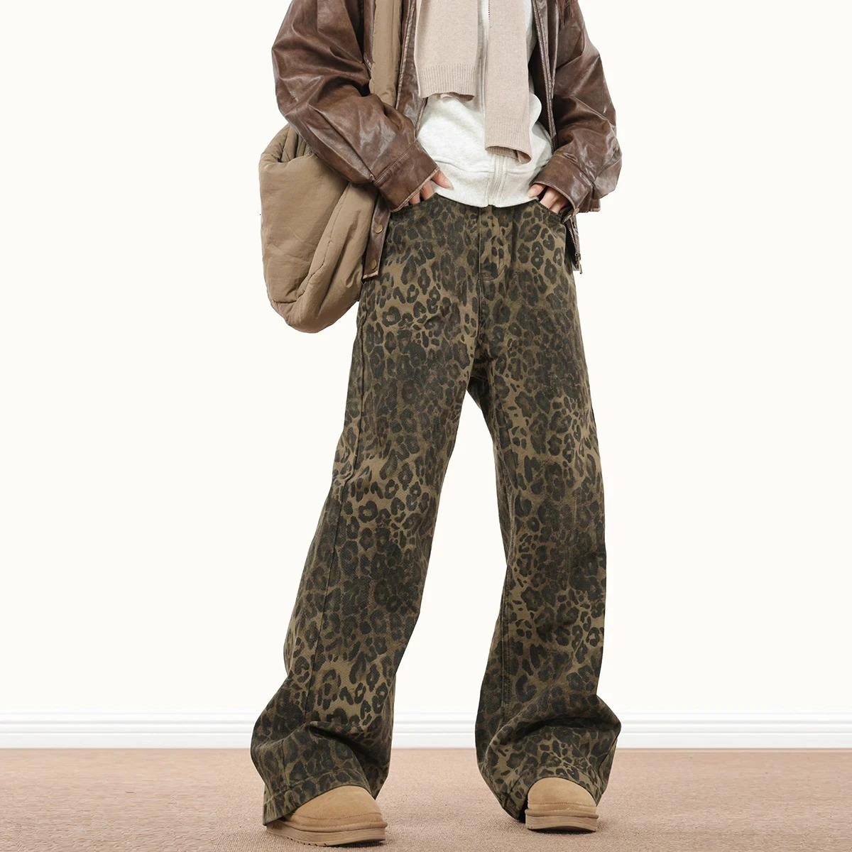 Duomofu Vintage Leopard Print Jeans Women Casual Hip Pop Wide Leg Trousers Oversized High Waist Panther Denim Pants Female Y2K 240717