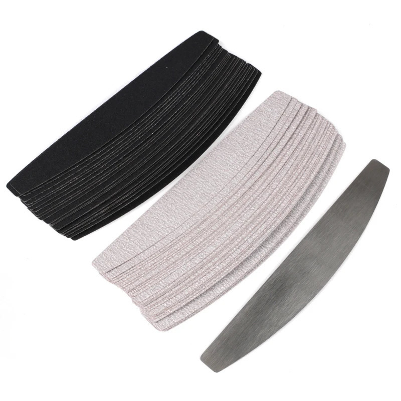 10pcs BlackGrey Removable SandPaper Nail File With Stainless Steel Handle Metal Replacement Nail Buffer 100180 For Manicure 240713